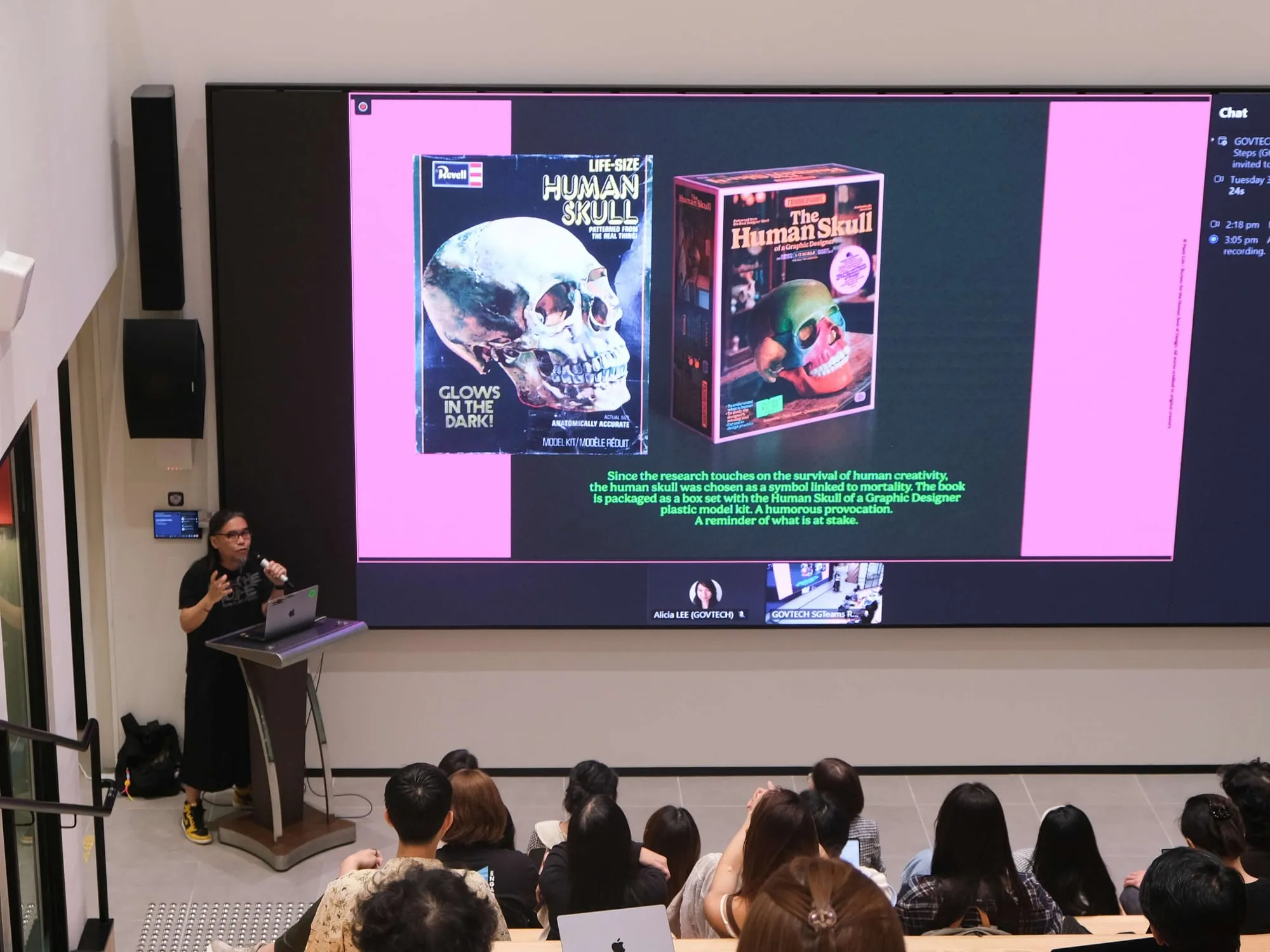 Pann presents the covers of his research publications.